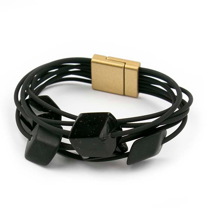 Rubber armband met 5 mini Cubes ALL BLACK MAT