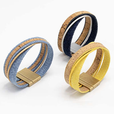 Armband van gele  jeans en kurk, 25 mm