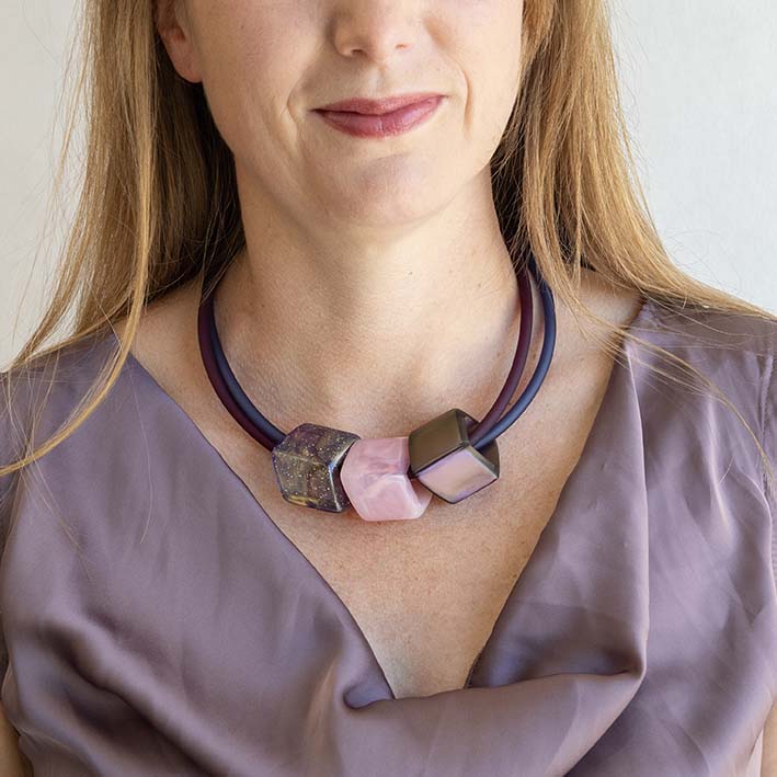 Exclusieve ketting van rubber met 3 Cubes, Shimmering