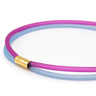 Rubber ketting 2 lijns fel roze/aqua