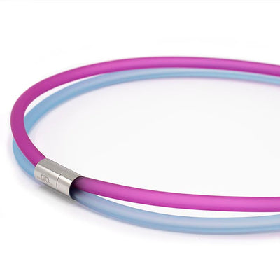 Rubber ketting 2 lijns fel roze/aqua