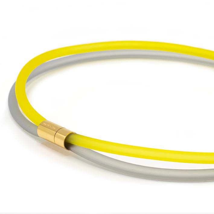 Rubber ketting 2 lijns, licht grijs/ geel