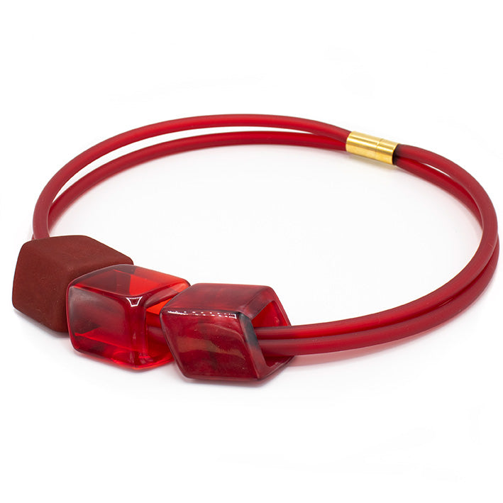 Exclusieve ketting van rubber met 3 Cubes, Amazing Red