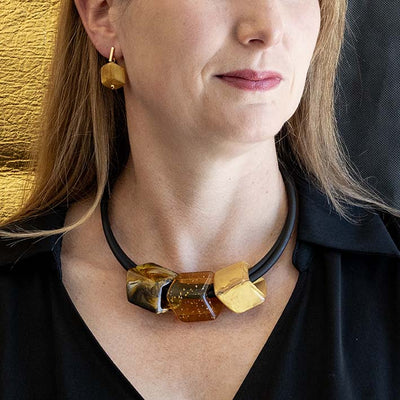 Exclusieve ketting van rubber met 3 Cubes, Golden Tiger