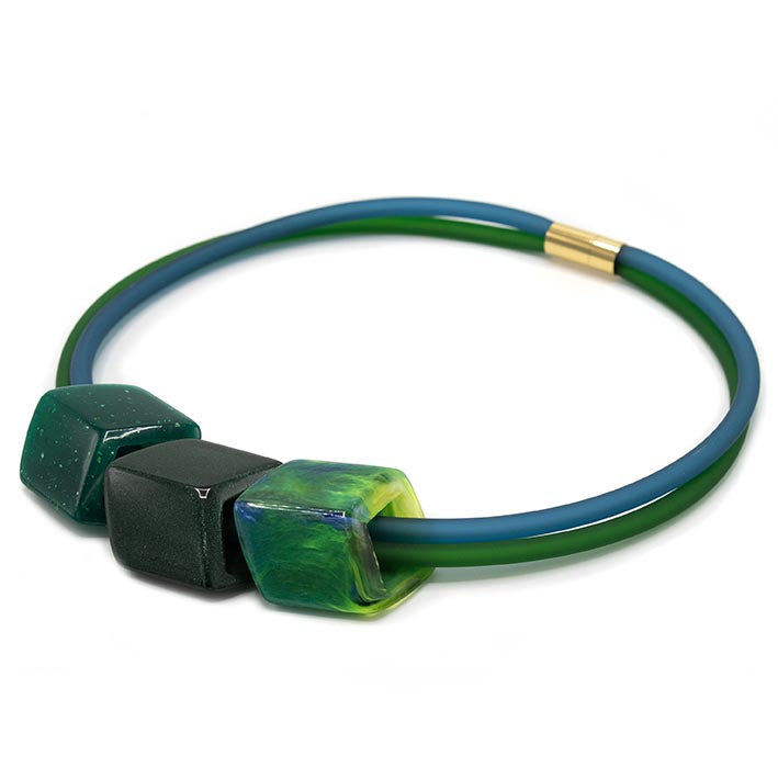 Exclusieve ketting van rubber met 3 Cubes, Emerald Dream