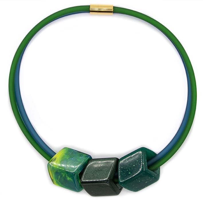 Exclusieve ketting van rubber met 3 Cubes, Emerald Dream
