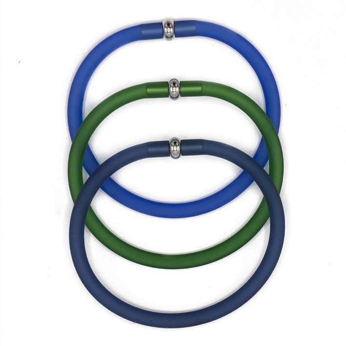 Rubber armbandjes mix, 3x blauw/groen