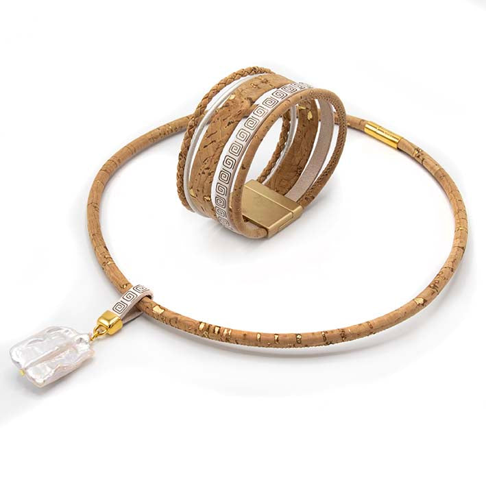 Armband van kurk met accent van Grieks leer, 25 mm