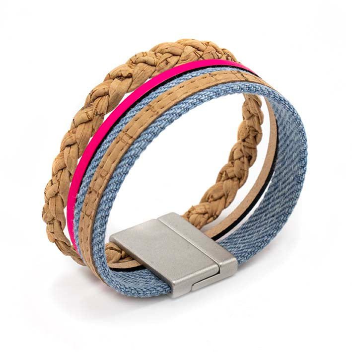 Armband van kurk met roze accent 25 mm