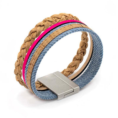 Armband van kurk met roze accent 25 mm