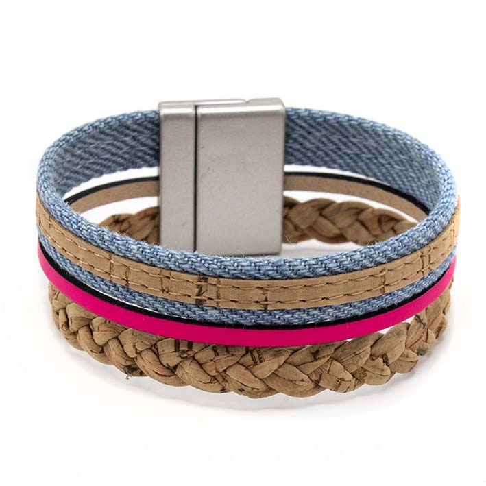 Armband van kurk met roze accent 25 mm