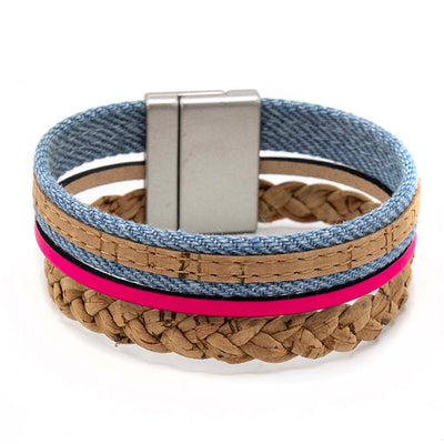 Armband van kurk met roze accent 25 mm
