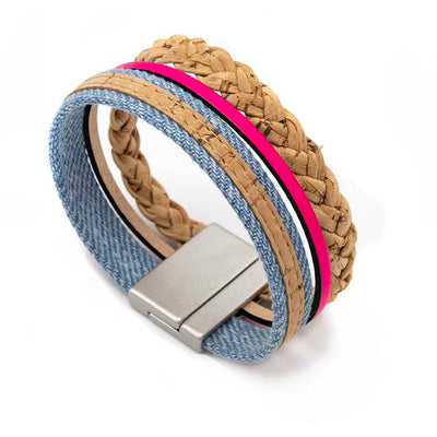 Armband van kurk met roze accent 25 mm