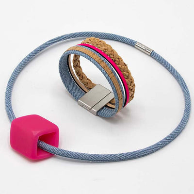 Armband van kurk met roze accent 25 mm