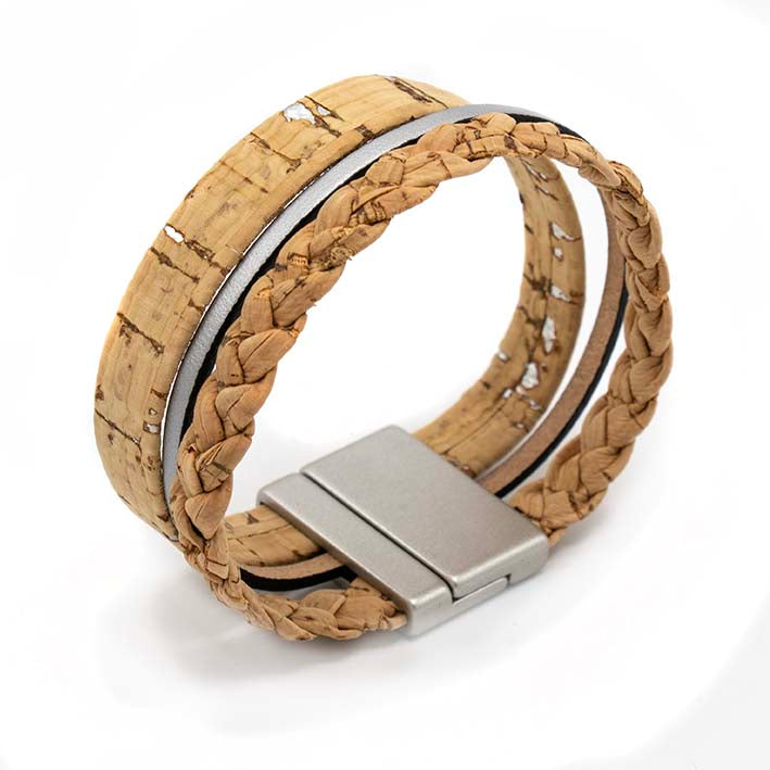 Armband van kurk met zilvergrijs accent 25 mm