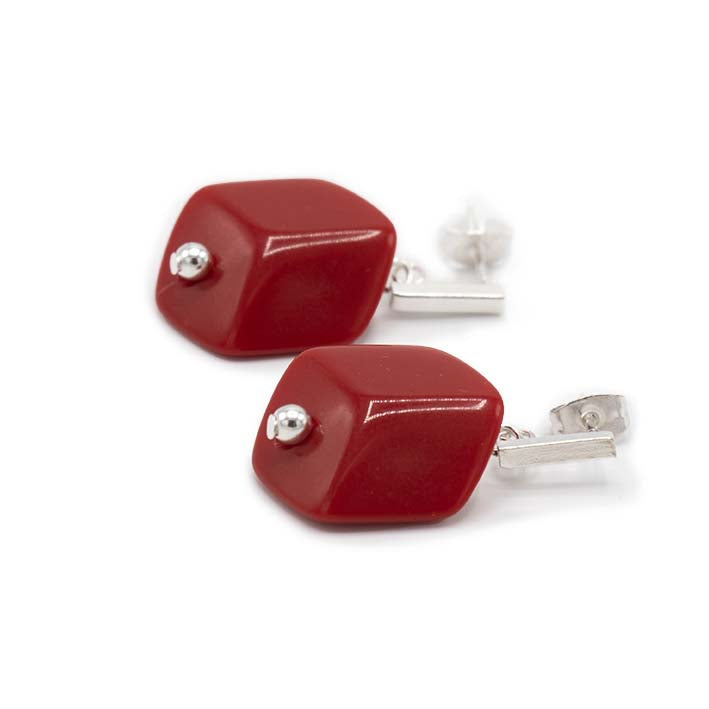 Oorbellen met  1 Cube, Scarlet Red