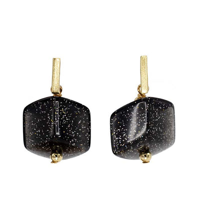 Cube oorbellen Spicks, zwart met gekleurde glitters in goud