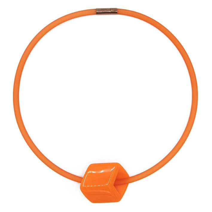 Ketting van RUBBER 1 lijns met Cube Royal Orange - FEESTCOLLECTIE -