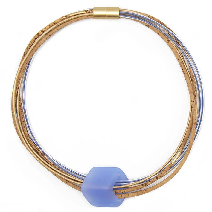 Bijzondere ketting van leer, rubber en kurk, Field of Cornflowers