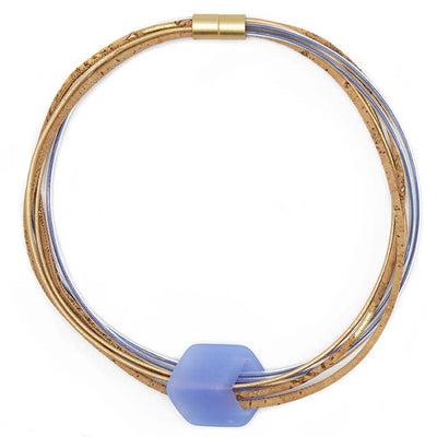 Bijzondere ketting van leer, rubber en kurk, Field of Cornflowers