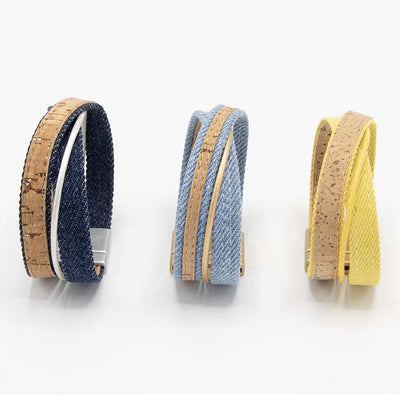 Armband van licht blauwe  jeans en kurk, 25 mm