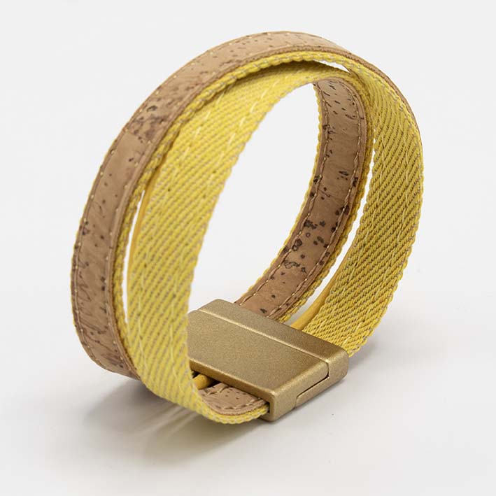 Armband van gele  jeans en kurk, 25 mm