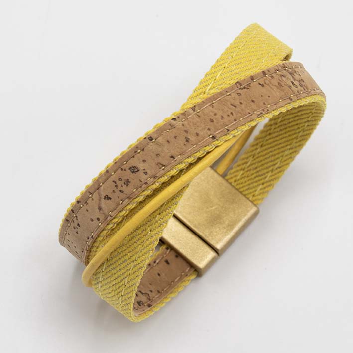 Armband van gele  jeans en kurk, 25 mm