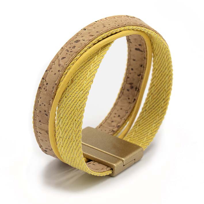 Armband van gele  jeans en kurk, 25 mm