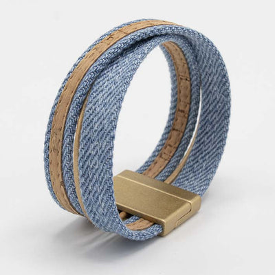 Armband van licht blauwe  jeans en kurk, 25 mm