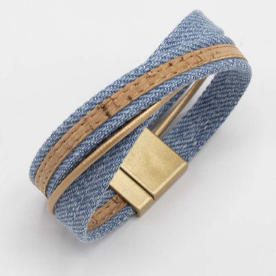Armband van licht blauwe  jeans en kurk, 25 mm