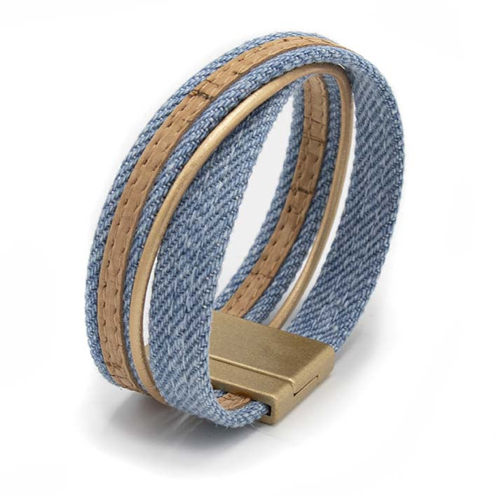 Armband van licht blauwe  jeans en kurk, 25 mm