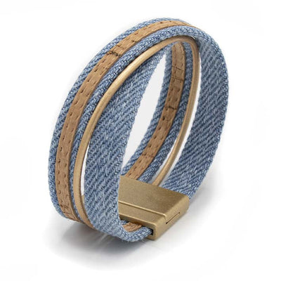 Armband van licht blauwe  jeans en kurk, 25 mm