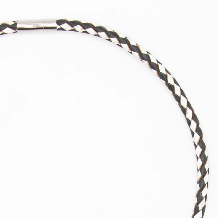 Ketting  van ECHT LEER 1 lijns, zwart/wit gevlochten