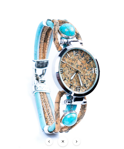 Kurk horloge turquoise