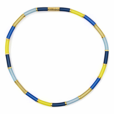 Bits & Pieces, kleurrijke ketting zero waste  blauw/geel