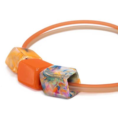 Exclusieve oranje ketting van rubber met  3 Cubes - Royal Dutch -