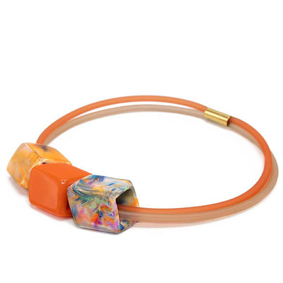 Exclusieve oranje ketting van rubber met  3 Cubes - Royal Dutch -