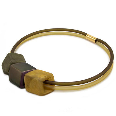 Exclusieve ketting van rubber met 3 Cubes, Olive musterd