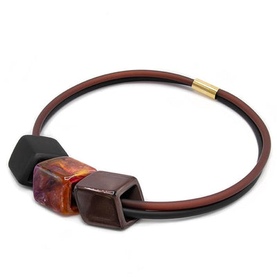 Exclusieve ketting van rubber met 3 Cubes, Warm Wood