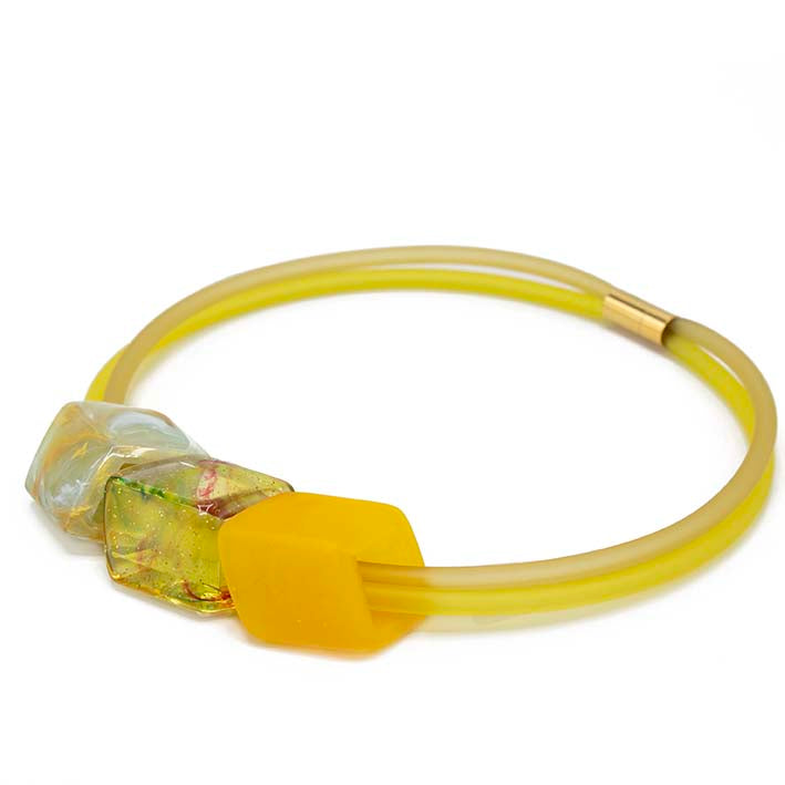 Exclusieve gele ketting van rubber met 3 Cubes - Buttercup
