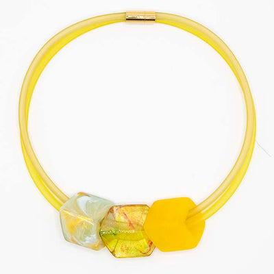 Exclusieve gele ketting van rubber met 3 Cubes - Buttercup