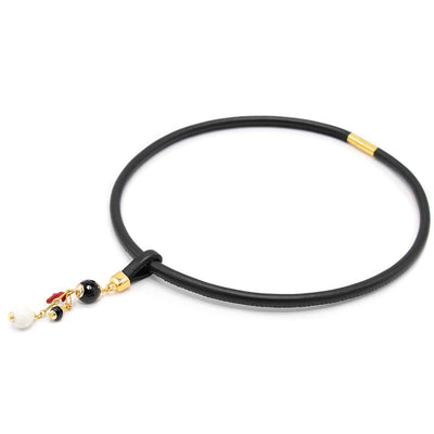 Hanger zwarte onyx met cacholong goud