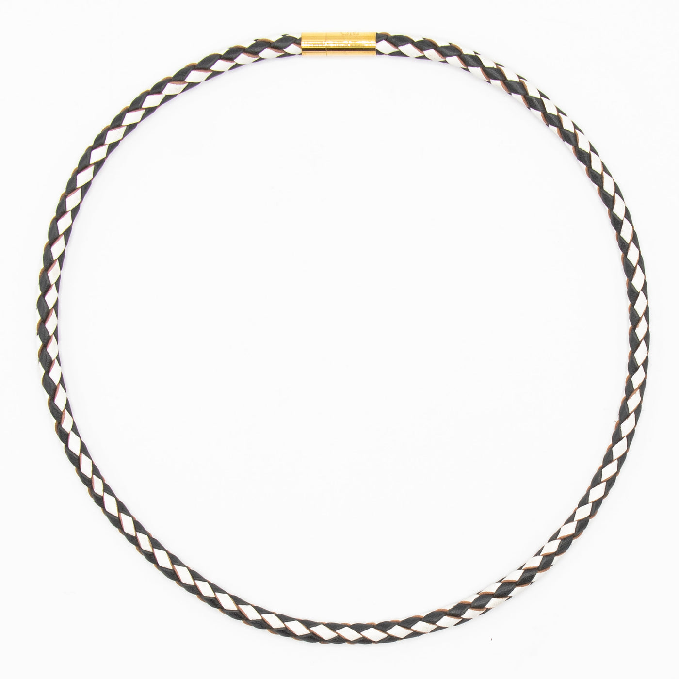 Ketting  van ECHT LEER 1 lijns, zwart/wit gevlochten