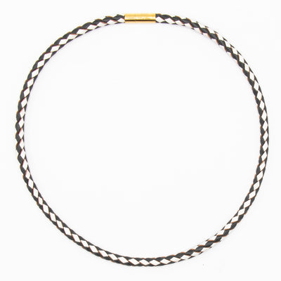 Ketting  van ECHT LEER 1 lijns, zwart/wit gevlochten