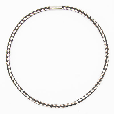 Ketting  van ECHT LEER 1 lijns, zwart/wit gevlochten