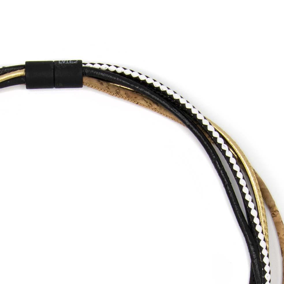 Ketting, multi lijns, Kurk//Leer Zwart/wit