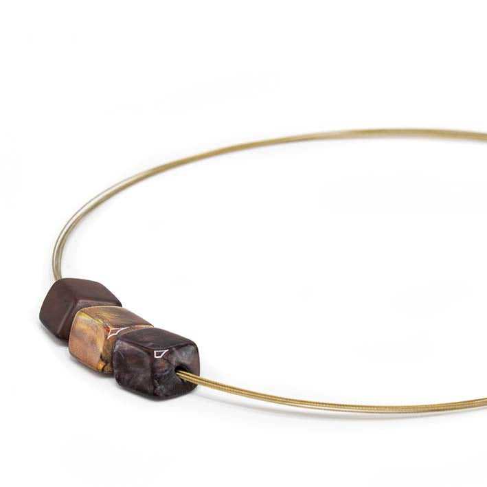 Ketting met mini cubes, bruin tinten