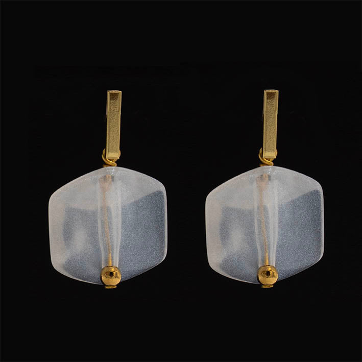 Oorbellen met  1 Cube Wit sparkling white