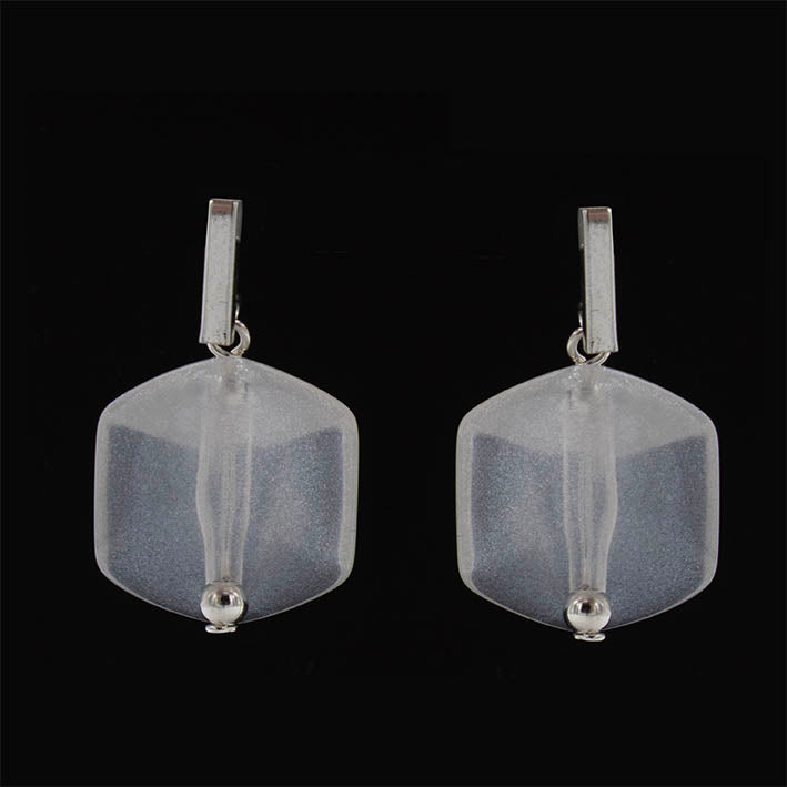 Oorbellen met  1 Cube Wit sparkling white