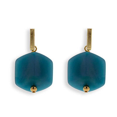 Oorbellen met  1 Cube Teal glow